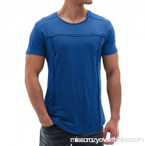 Mens Fashion Muscle Summer Patchwork Short Sleeve O-Neck T-Shirt Top Blouse Blue B07QGRHHZG